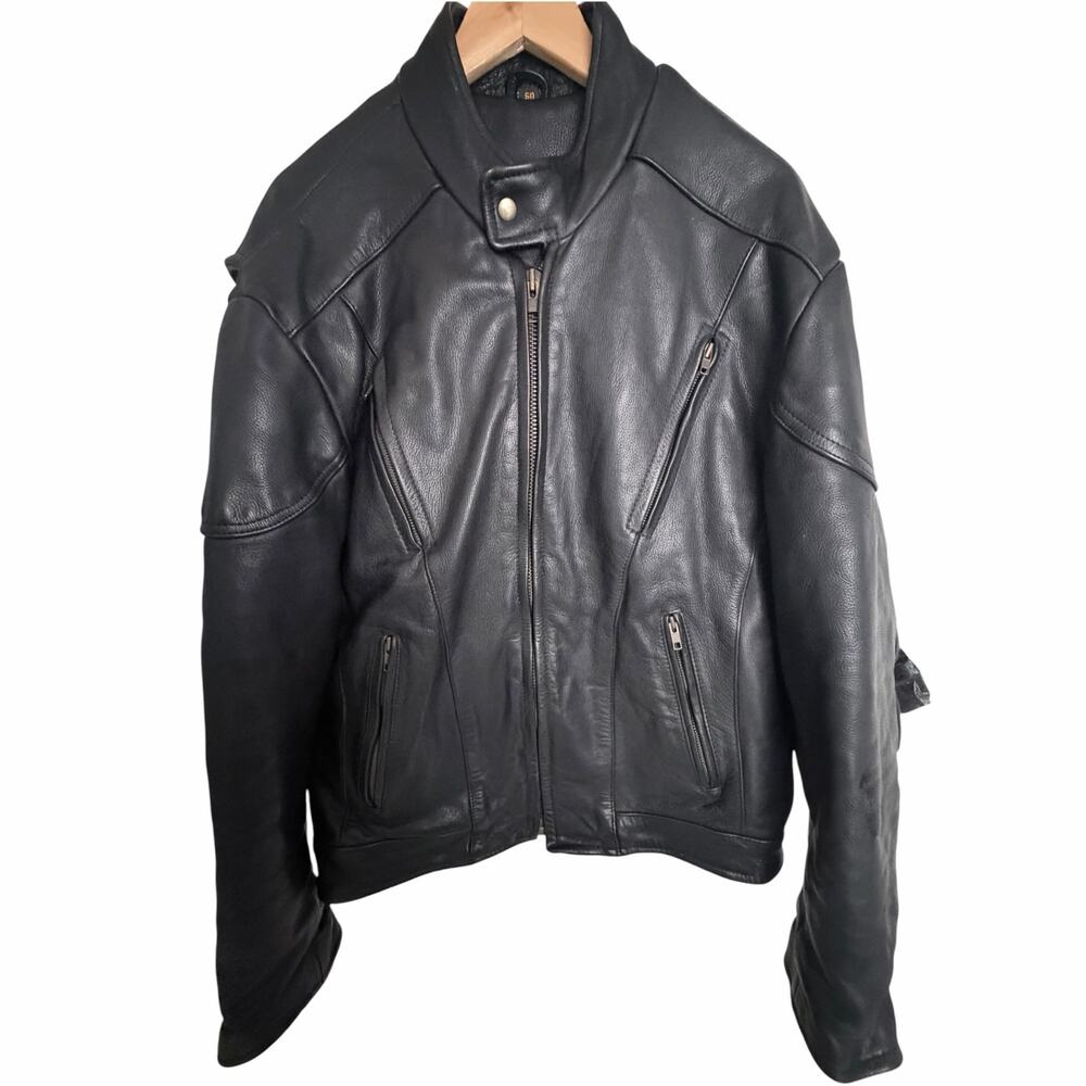 UNIK Ultra Men's Black Leather Motorcycle Jacket Size 50 Zip Out Liner